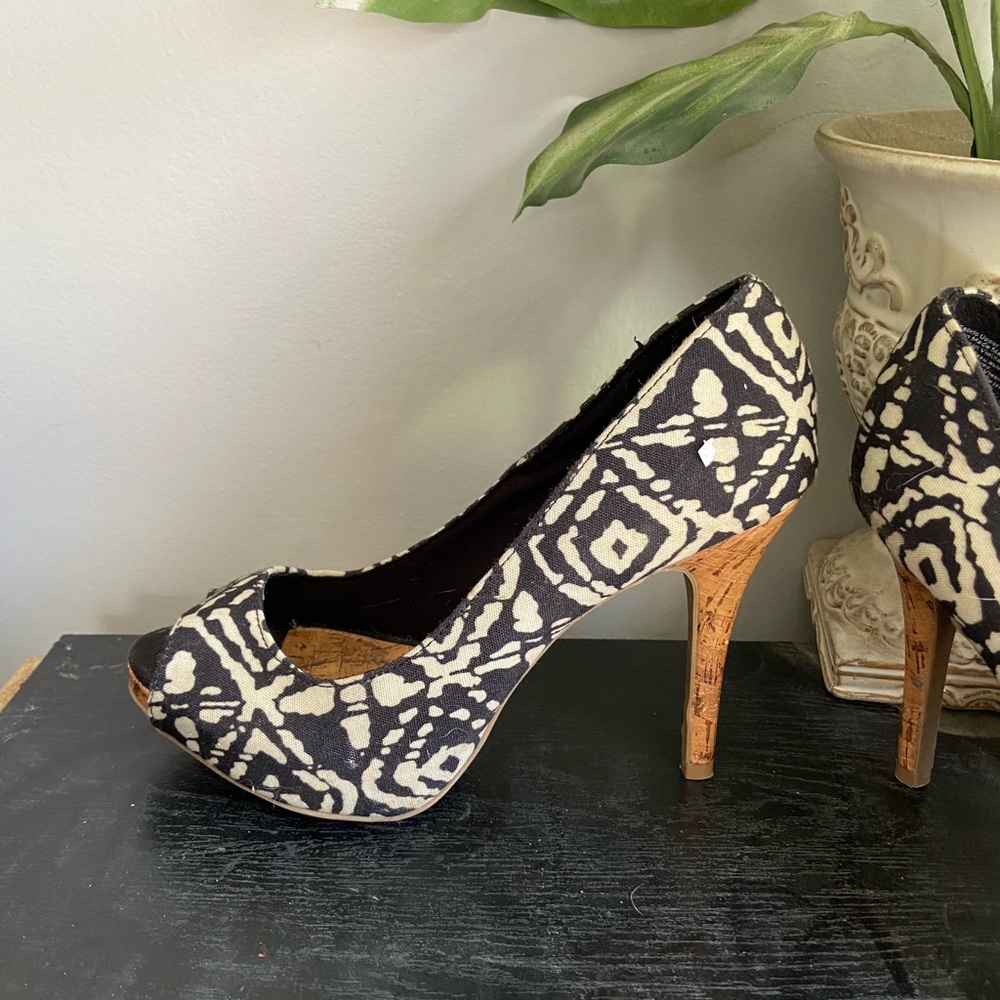 Funky, cork bottom Christian Soriano heels
